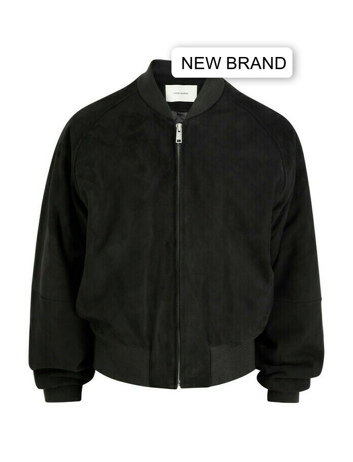 Entire Studios Raglan Padded Suede Bomber Jacket - Black - S